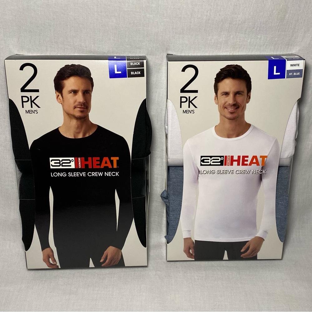 NEW 32 Degrees HEAT Men's Long Sleeve Thermal Base Layer 2x 2-Pack Size L